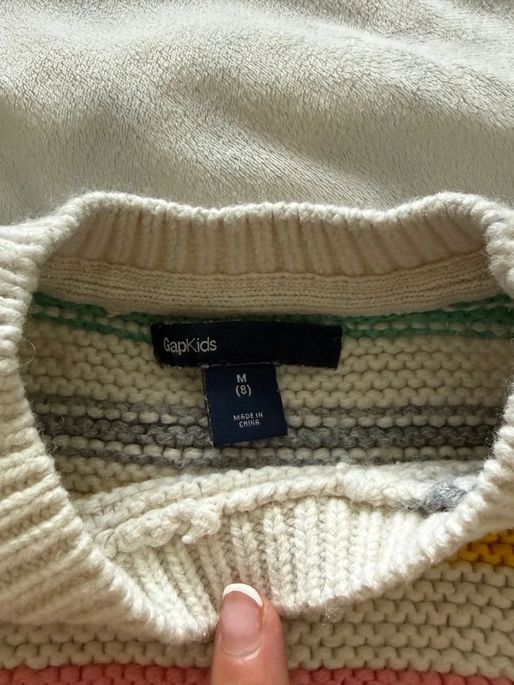 GAP Cream Sweater with Red, Yellow, Green & Purple Stripes